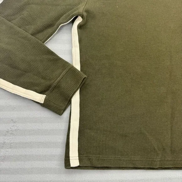 Oliver Spencer Thermal L Olive Green Long Sleeve Waffle Cotton Pullover Shirt - Picture 4 of 8